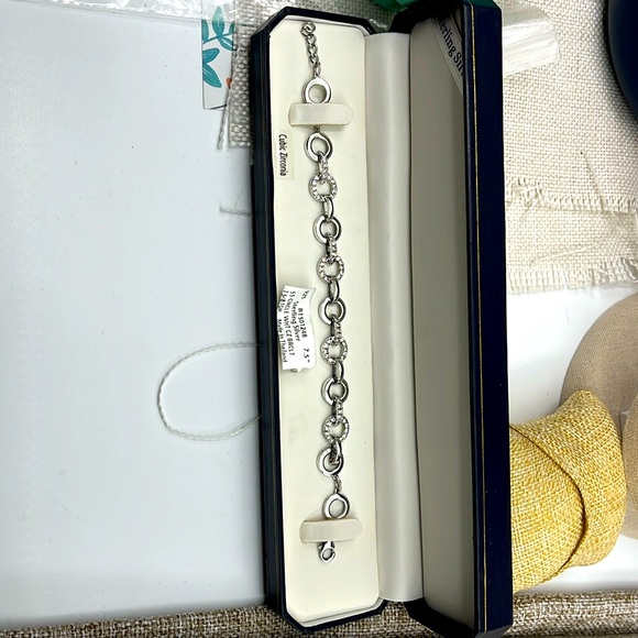 Vintage 925 Sterling Silver CZ Circle Link Bracelet, 7.5" - Picture 13 of 16